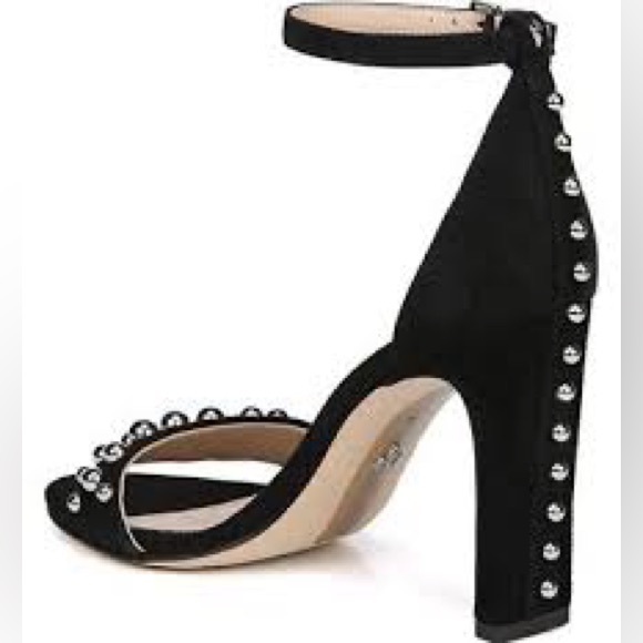 🪩SAM EDELMAN•Yoshi Black Suede Sandals silver studded embellishment •Size 7.5 - Picture 5 of 17